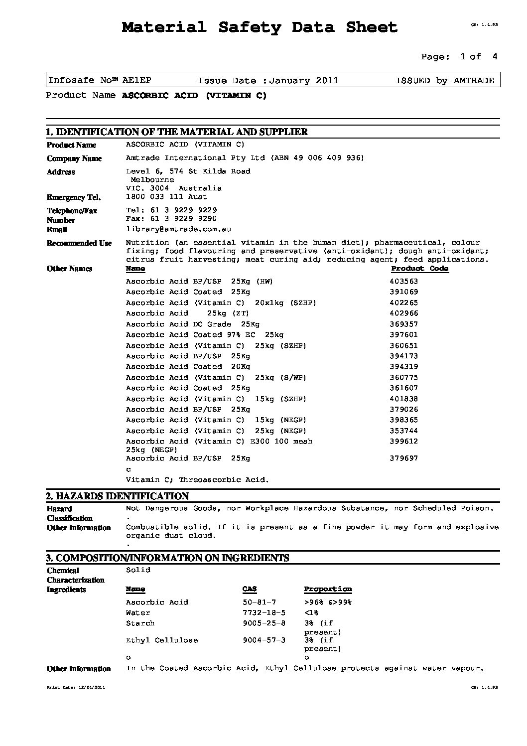Material Safety Data Sheet - Ascorbic Acid - Grapeworks - Tanium ...